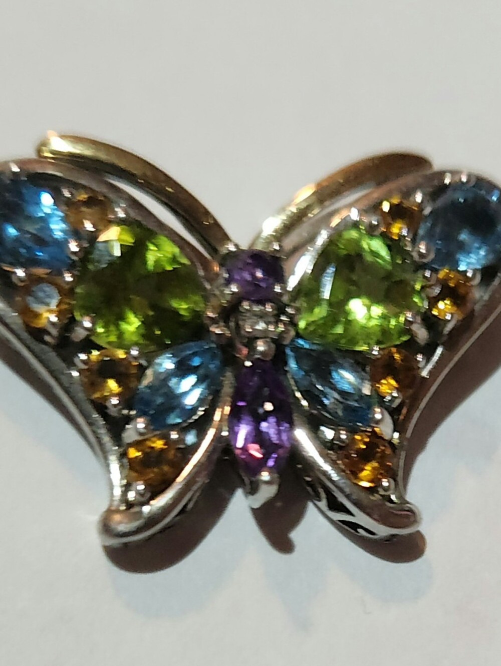 925 Sterling Silver 14K Butterfly Pendant With Beautiful Grmstones